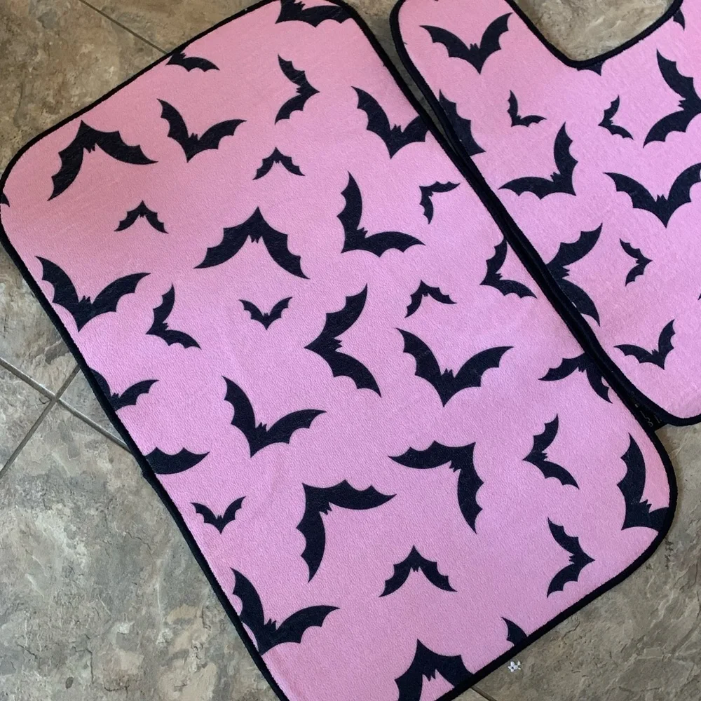 Dolls Kill Pink & Black Bats Bath Mats Rugs Set Duo NWT